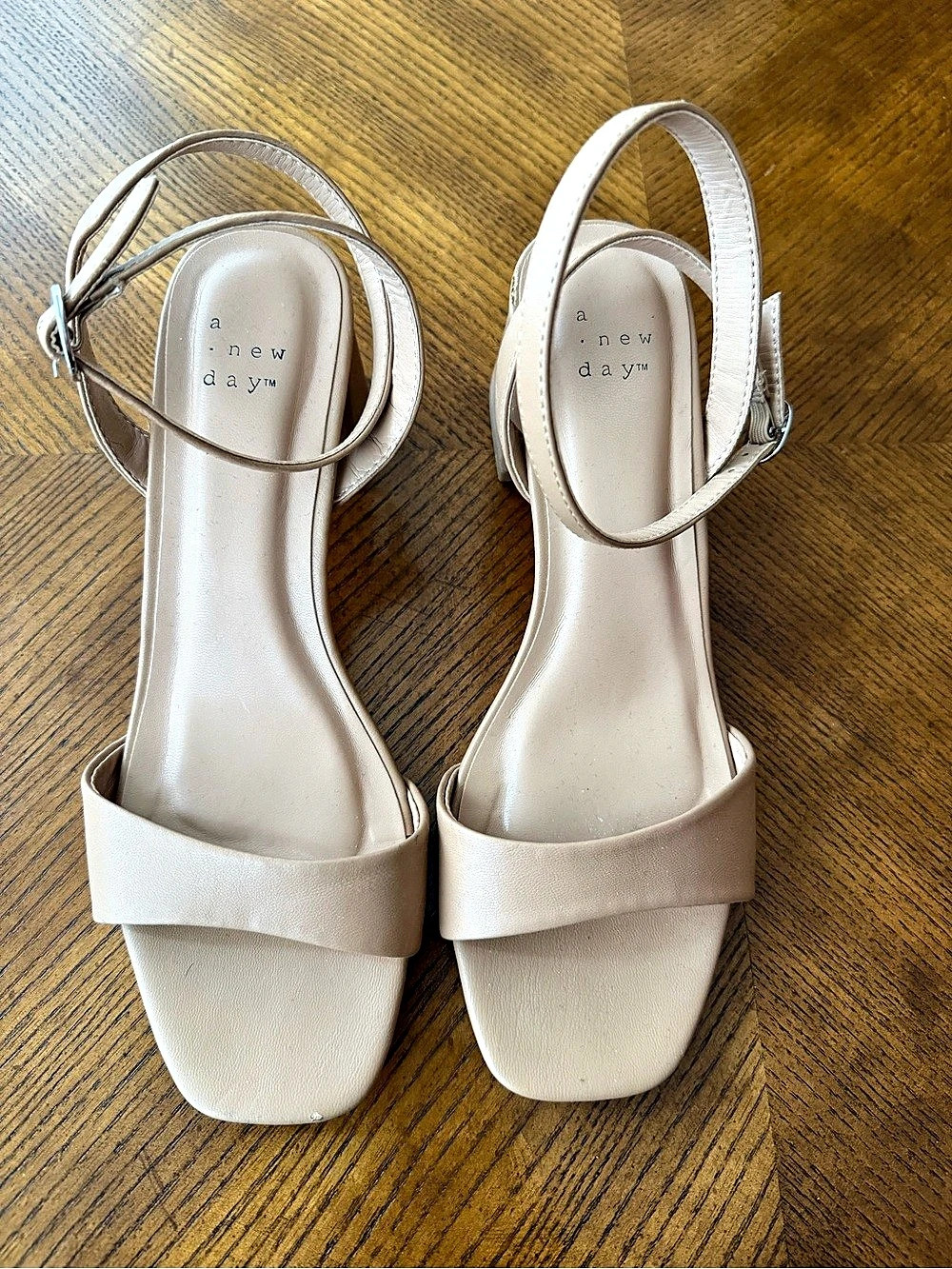 A New Day Ankle Strap Block Heel Sandals in Beige
